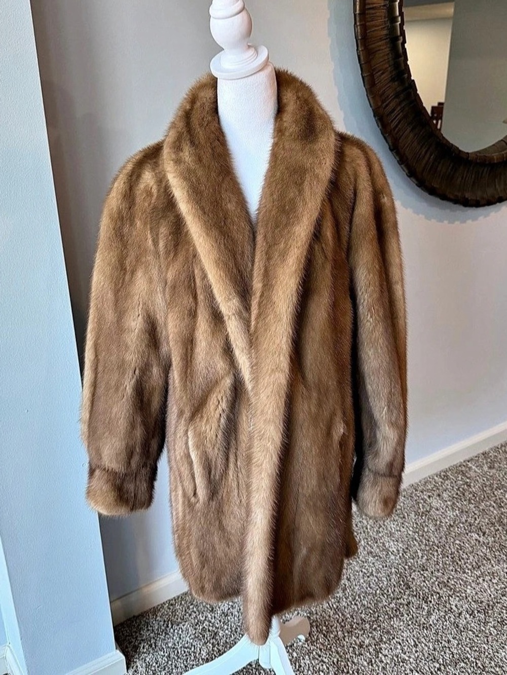 Vintage Blonde Mink Fur Coat Stroller Jacket Shawl Collar Medium Large 32" Lengt